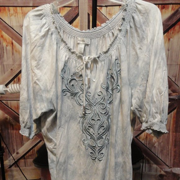 Dress Barn Tops - dress Barn Embroidered and beaded top blouse~tie dye style~fringe cuffs~…
